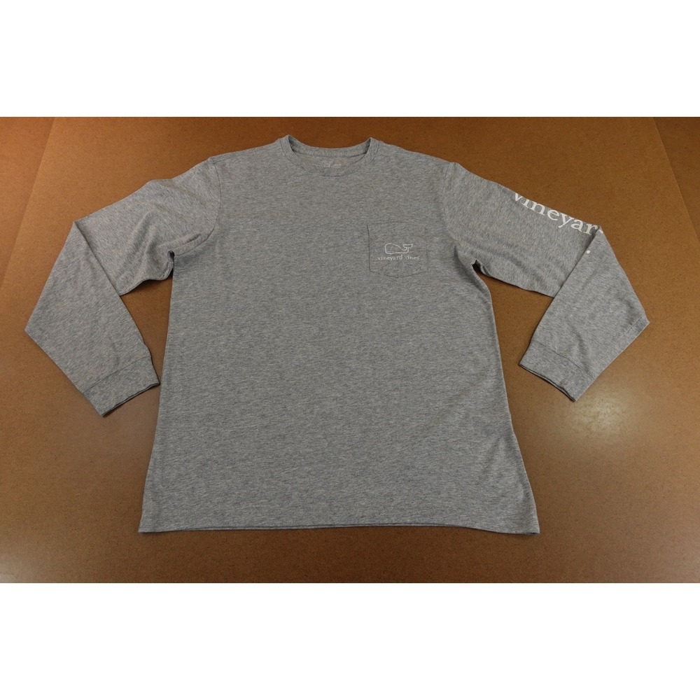 Vineyard Vines Mens Medium Heather Gray Pockets Whale Logo Spell Out Tee T-Shirt